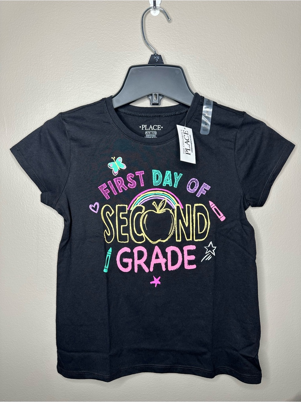 Place Black Tee with Colorful "First Day of Second Grade" Graphic